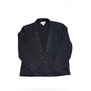 TOULA Vintage 1990s Soutache Embellished Knit Jacket Black | Sz 18